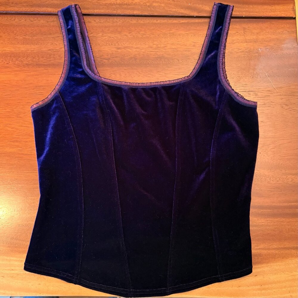 Vintage Y2K Arianne Deep Purple Velvet Corset Bustier Tank Top Size L Whimsigoth - Picture 2 of 8